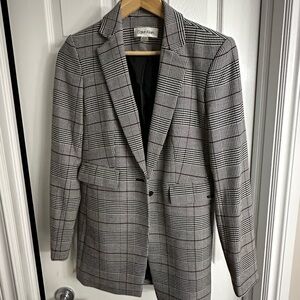 Calvin Klein Black White Plaid Blazer Classic Office Chic